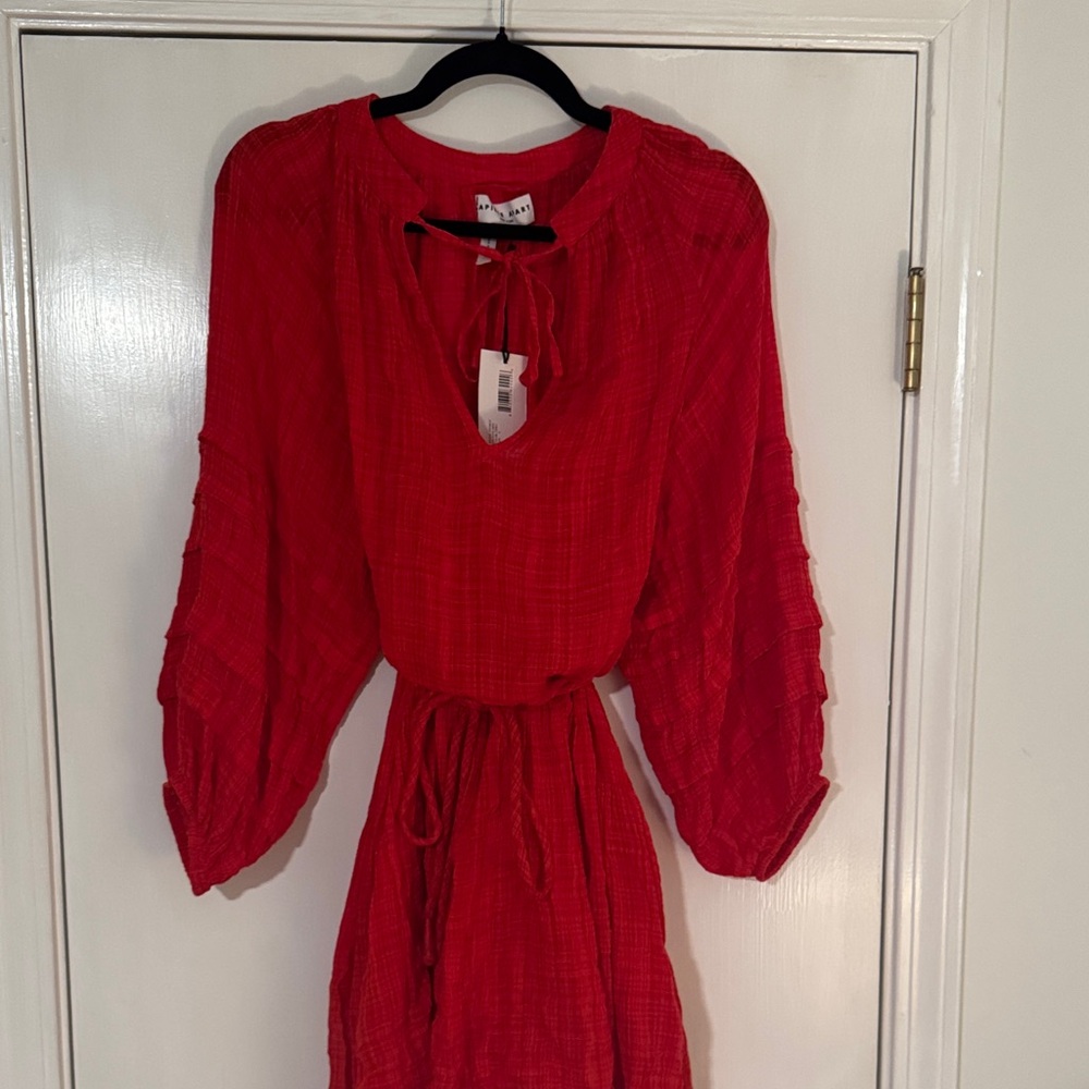 Red Tie-Waist Apiece Apart Peasant Dress